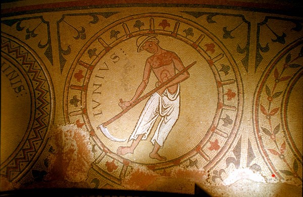 peasant, mosaic, 12 th Century, St Philibert Abbey, Tournus, France