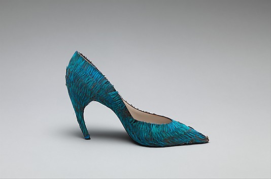 Roger vivier for Dior, feather covered shoe,  1960c,Met NY