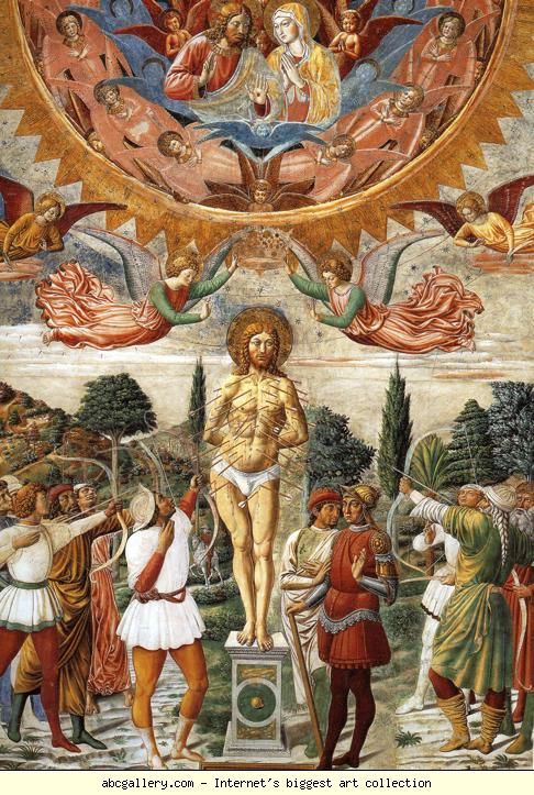 Benozzo Gozzoli,affreschi S.Agostino, S.Sebastiano1464-5,S.Giminiano